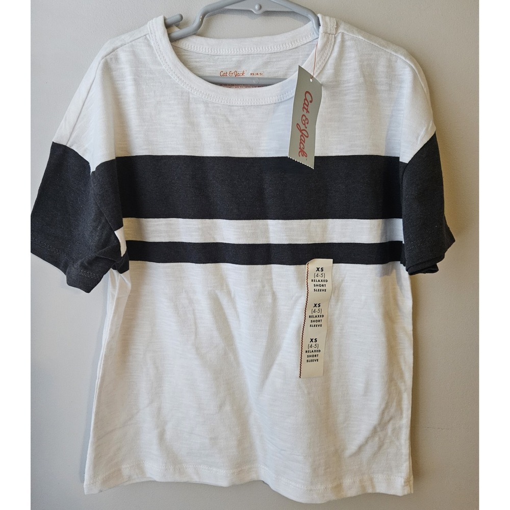Cat & Jack Kids White Black‎ Stripe Color-Block Short Sleeve T-Shirt Size XS